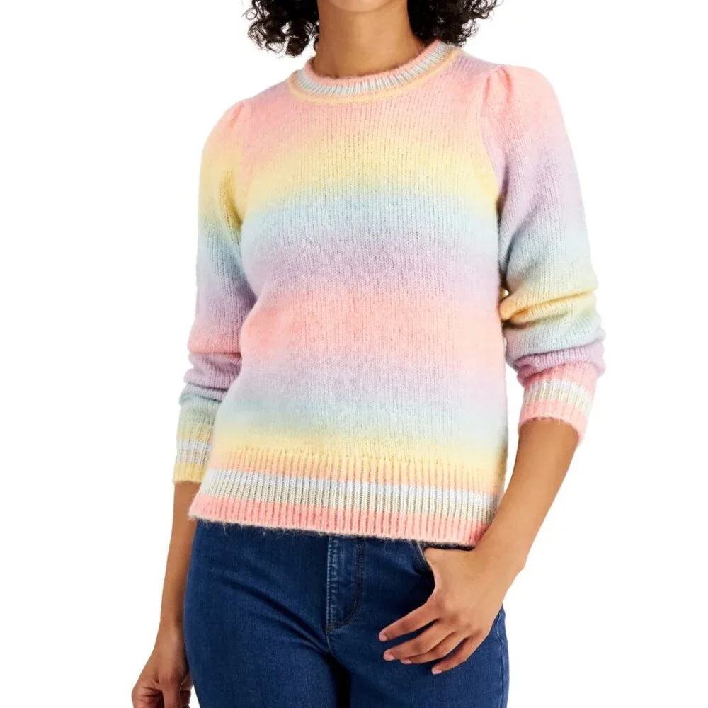 Charter Club Petite Ombre Sweater PS NWT Pastel Rainbow Knit Crewneck Soft Color - Picture 3 of 4